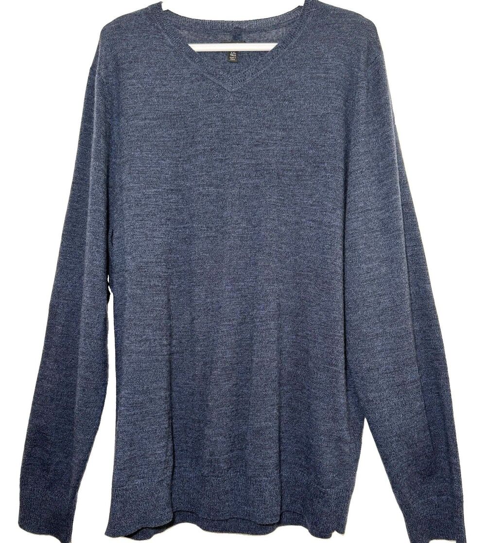 Apt. 9 Men’s XXL Tall Merino Wool Blend V-Neck Sweater Navy Blue Pullover